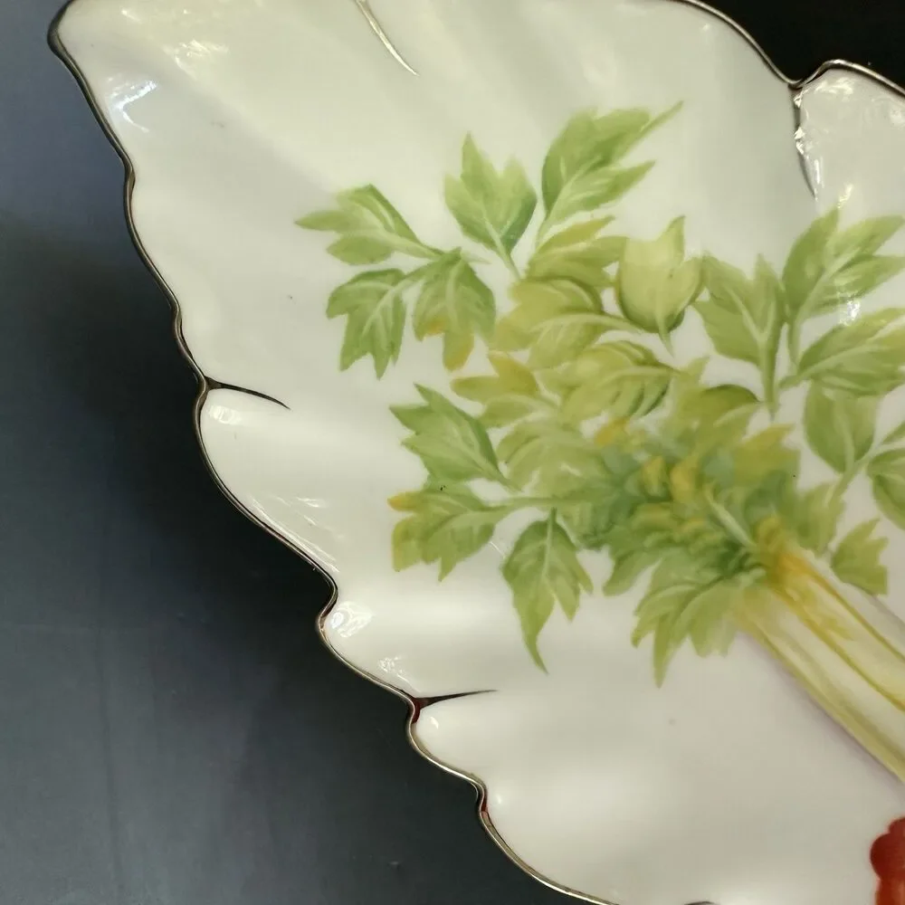 Noritake Hand Painted Japan Sandwich Serving Tray Leaf Porcelain Platter 12.5”